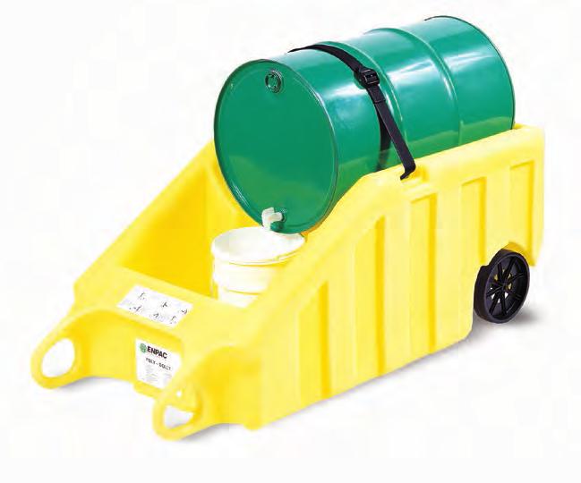 Poly Transport 2-Drum Poly Spillcart Provides easy, spill protected transportation of drums and other