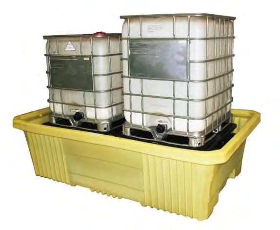 K22-0420 Double IBC Tote Poly Sump Sized for 2-350 gallon totes Provides four way fork pockets for easy relocation Poly construction great for storing acids and