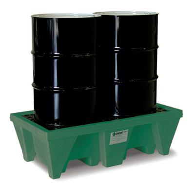 Poly Pallets Recycled Recycled Poly Drum Pallets Sized for 55 gallon drums 2, 4, and 4 drum inline models available Drain plug allows easy clean-up/recovery of