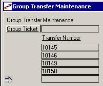 Enter the numbers of the pick tickets you want to combine here. The Group Transfer Maintenance window allows you to create group pick tickets for transfer orders.