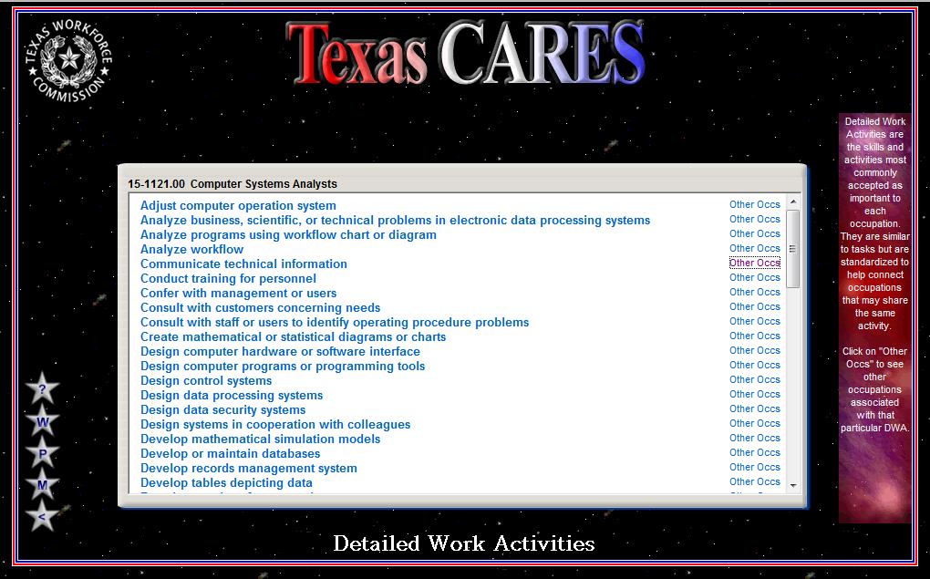 Texas CARES Online career exploration system includes the DWA