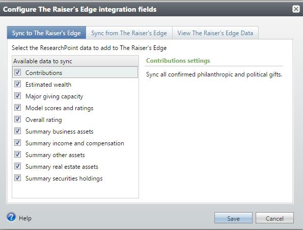 ResearchPoint Integration With The Raisers Edge ResearchPoint integrates directly with the Raiser s Edge to aid in managing constituent profiles across databases.