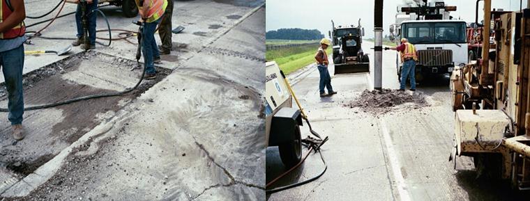 IV. Clean repair area It is essential to thoroughly clean the repair area prior to placing the concrete in the patch so that a good bond between the asphalt surface and the patch material is obtained.