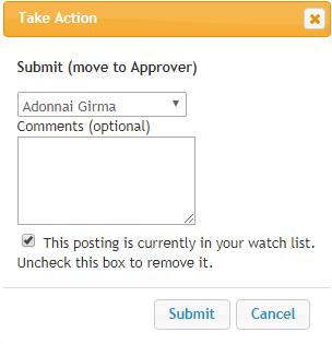 ) Central HR Option 2: Submit (move to Approver) After clicking on Submit to Approver, this box will appear.