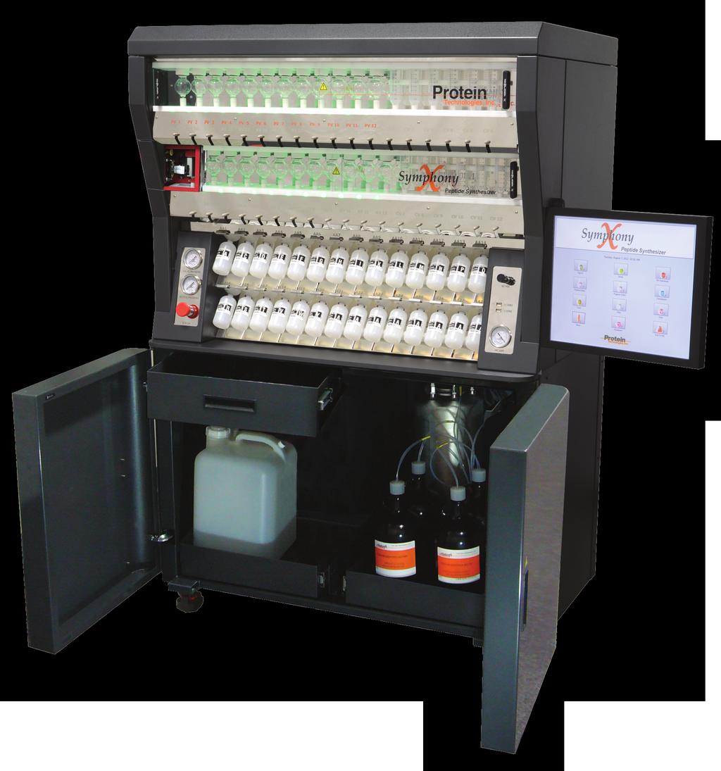 2 The Symphony X Peptide Synthesizer Maximum Throughput & Production Fast, Efficient Couplings High Quality Crude Peptides Extremely Flexible Automated Cleavage 12 Independent Reaction Pairs 0.005-22.