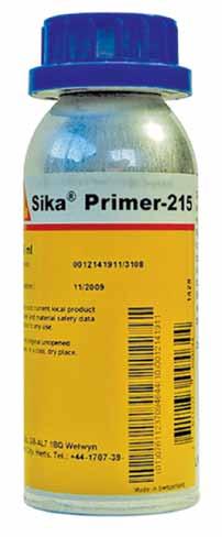& ADHESIVES Commercial Body Fittings Sika Primer 210T A one-component, fast curing primer, designed to improve adhesion of Sikaflex adhesives to various substrates No. SEAL210T/250 No.