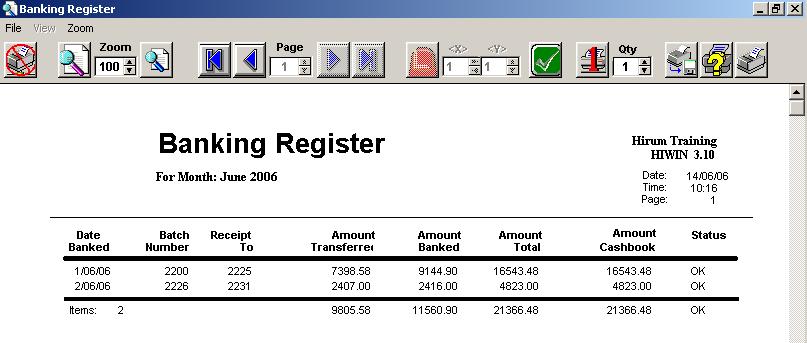 Click on next, click on Do It to print the banking register Please note that each days banking should have the status OK.