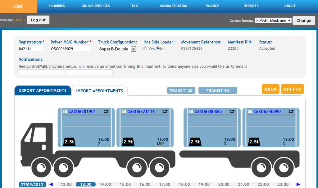 BCT An Accepted Truck Manifest with