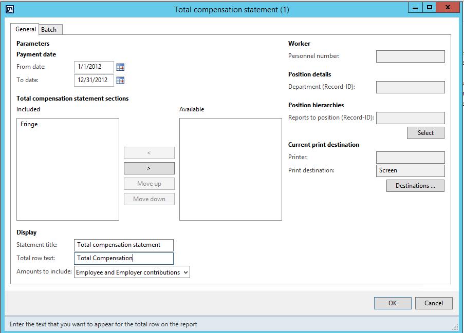 Total Compensation Statement V1.0 Note: You can customize the Statement title and the Total row for the Total compensation statement.
