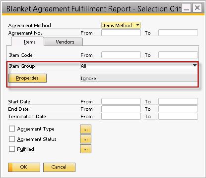 Blanket Agreement More Selection Criteria Possibility to run the blanket agreement fulfillment report by: