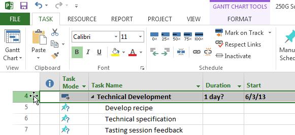 4: Creating and modifying tasks Moving summary tasks around the schedule When you initially create the schedule, tasks (or groups of tasks) might not be displayed in the correct order and might need