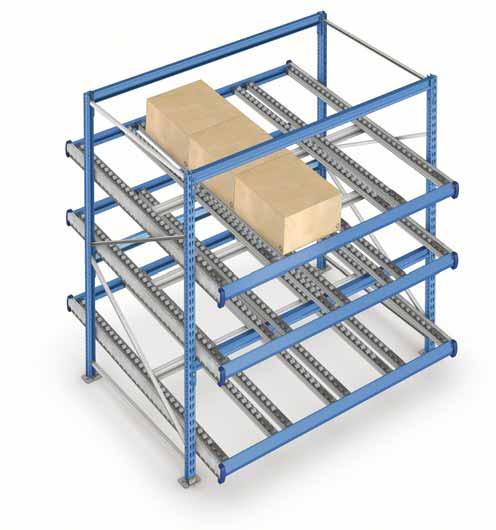 General Characteristics Racking for live picking is made up of slightly inclin - ed platforms of wheels and rollers, on which