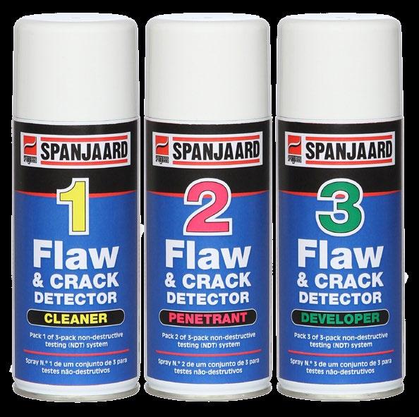 FLAW & CRACK DETECTOR SYSTEM Set of 3 products for detecting cracks and flaws on the surfaces of metals. No. 1 CLEANER / No. 2 PENETRANT / No. 3 DEVELOPER.