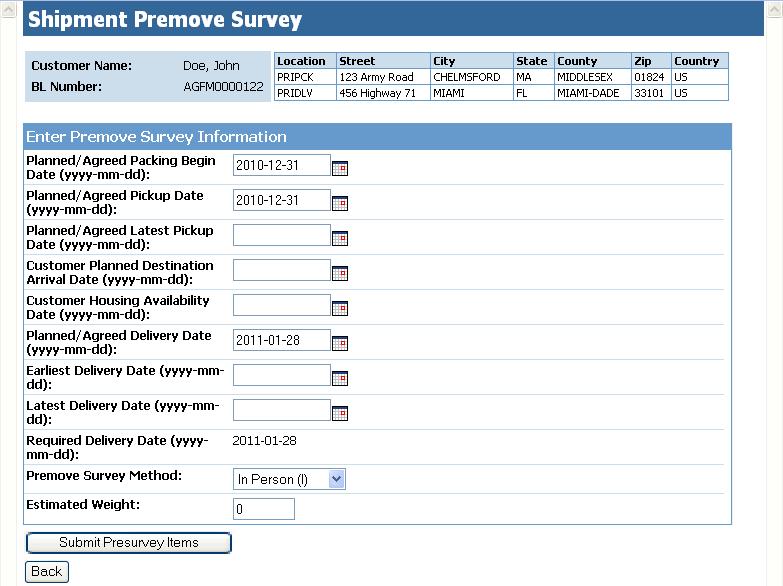 6.1.2 Submit Premove Survey Details Figure 6-3.