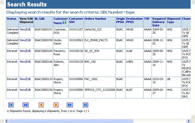 11.1.1 Search Results Figure 11-3. Search Results Page The results of a search are presented in the Search Results page (Figure 11-3). The status of the shipment is listed in the status column.