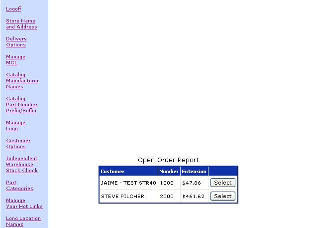Open Order Reports On this screen you can create a