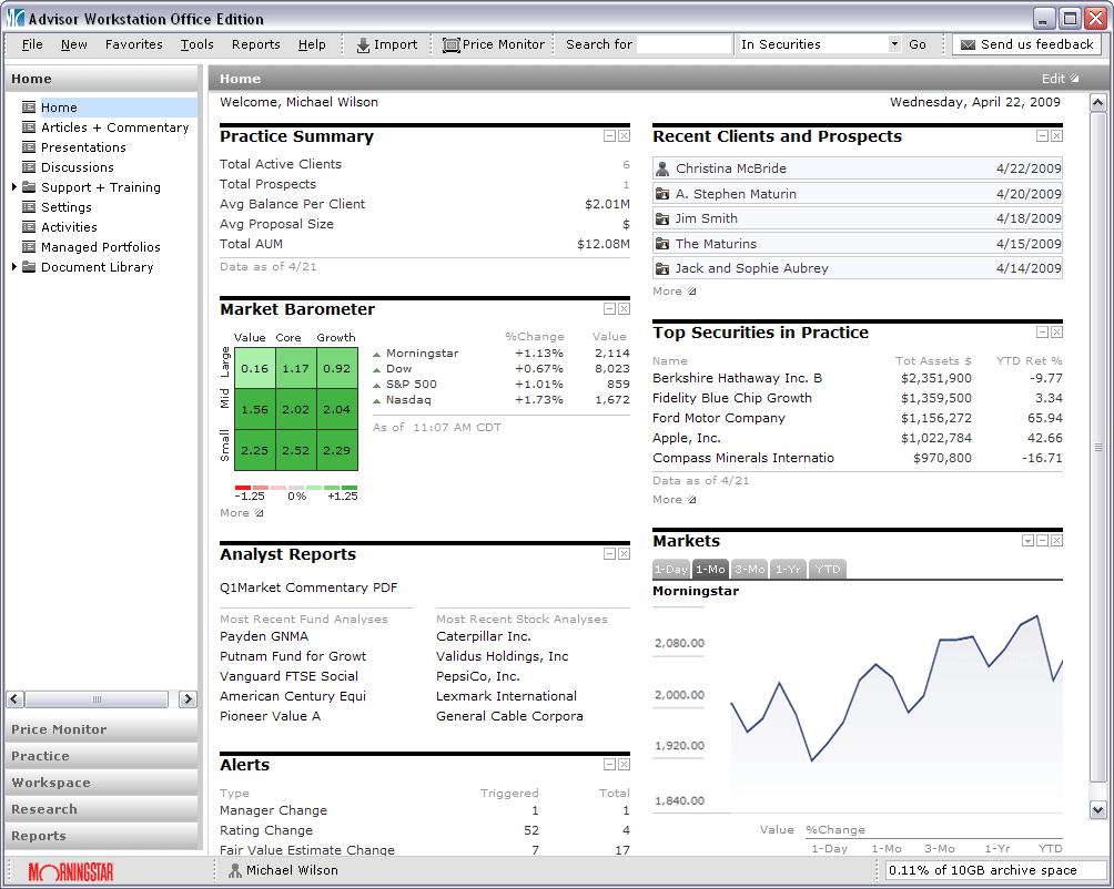 Morningstar Office SM Overview Practice and Portfolio Management Performance reporting with Morningstar data and analytics 60+ import sources Custom report builder
