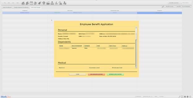 Admin will have access to the third tab of the Employee Benefit Self Enrollment dashboard, called Life Event Change.
