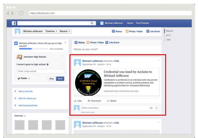 Facebook You can connect to your Facebook account from your Acclaim profile to easily