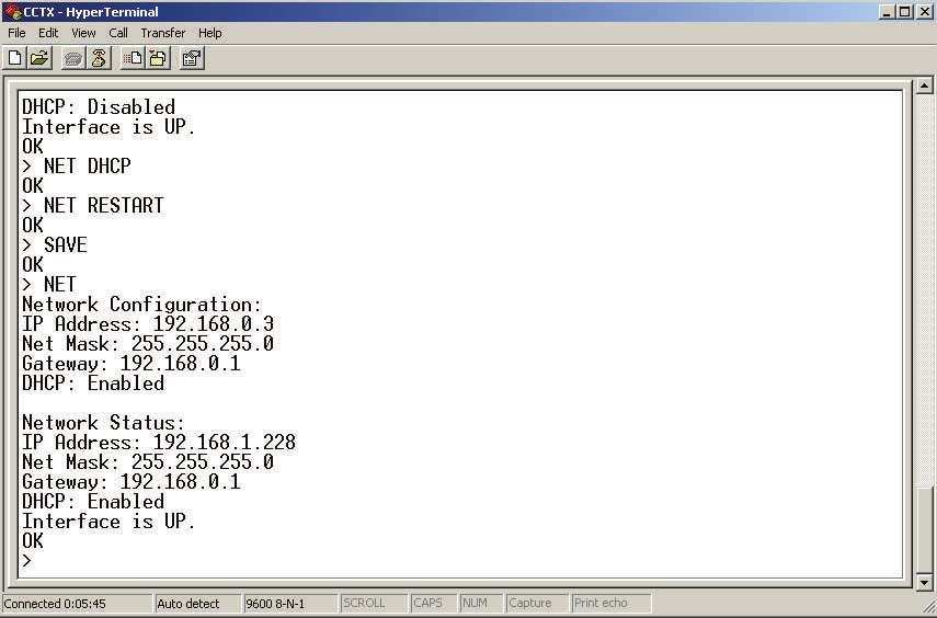 Network Status Figure 2 After typing the NET command, record the IP address listed under Network Status.