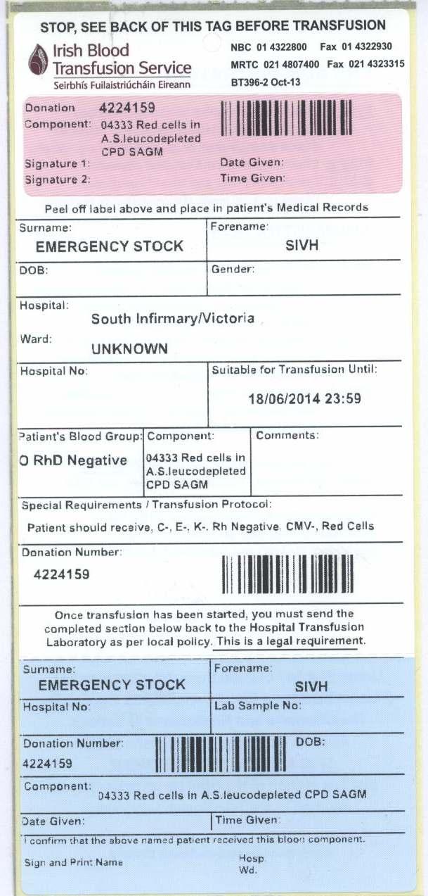 4.4. Blood Component Issued Labelled as Emergency Stock (non-assigned Blood