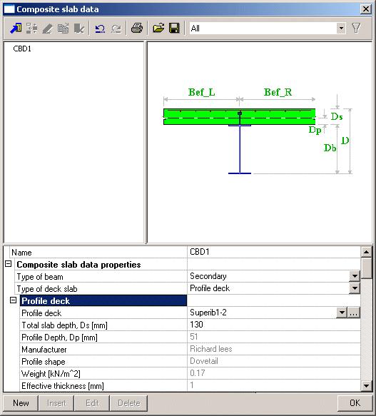 Composite Beam Design Figure 3: Composite slab data Profiled sheet data Clicking on the next to the default deck opens the Diaphragm library.