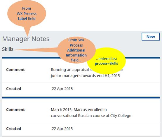 How to Set Up Existing Processes Manager Notes The Manager Notes process is displayed using the label you gave it and the unique name as a sub title on the Detail view: o process=[shared name] For