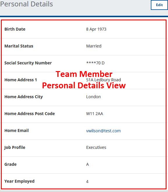Personal Details View Fields displayed as read only in the WX Personal Details Detail View.