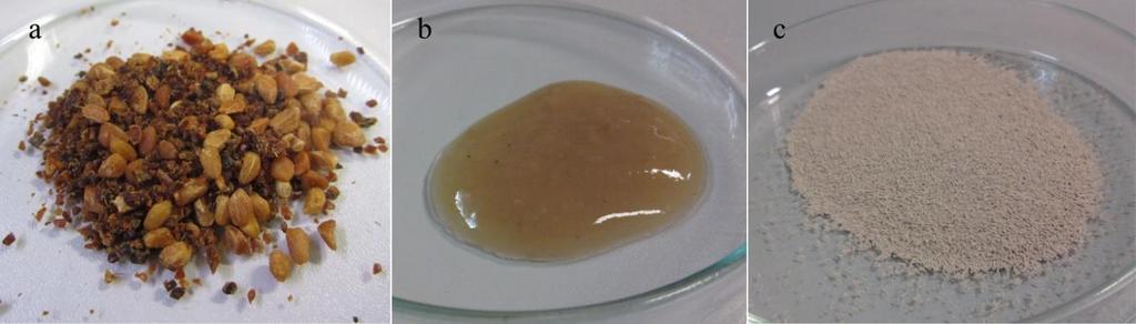 Slika 5: a: odpadni šipek b: odvečno aktivno blato c: kvas V našem poskusu smo C/N razmerje glavnega substrata, odpadnega presejanega homogeniziranega šipka, uravnavali z dodatkom odvečnega aktivnega