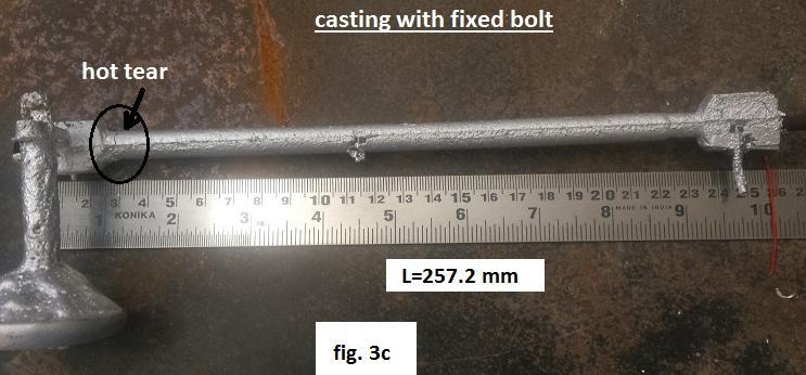 3 (b) shows examples of section where hot tear is observed in the restrained rod castings. It is noticed that hot tearing is usually formed closer to the in-gates.