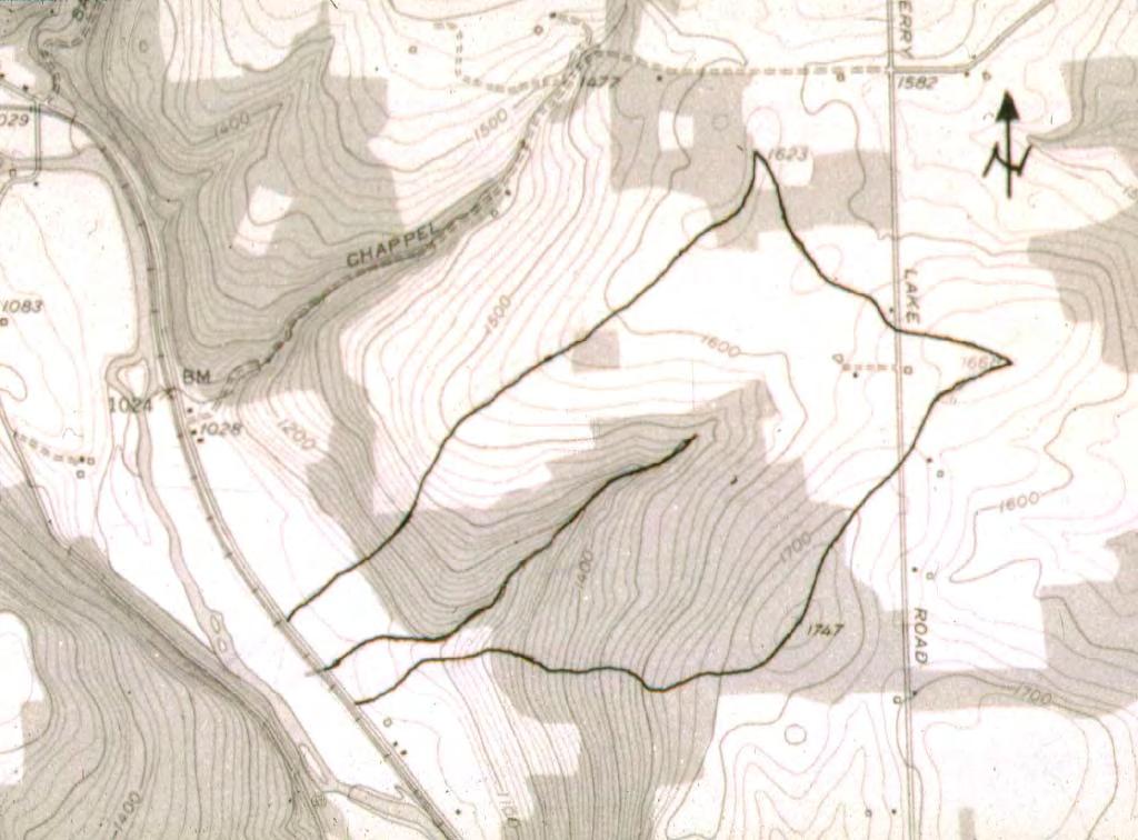 7 - Culverts Figure 23 - Area of watershed (USGS map) Note: The ridges and peaks define the perimeter of the watershed. Table 9 - Coefficient of runoff (table of values) C Land type 0.1 0.