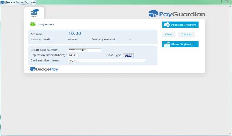 BridgePay- Individual Payment Form Once the credit card has been swiped the PayGuardian secure payment