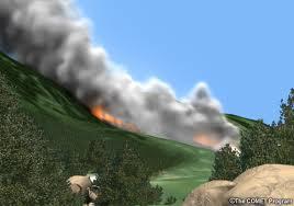 Terrain: Affects fire behavour by affecting the pattern and flow of the wind. Terrain and change the wind directional and speed.
