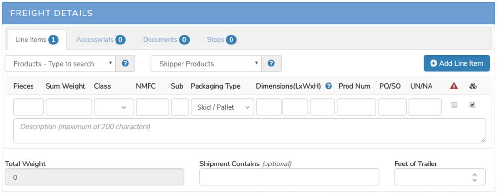 How to Enter a Shipment Once the ORIGIN and DESTINATION are entered, the next section of the form asks for your product information.