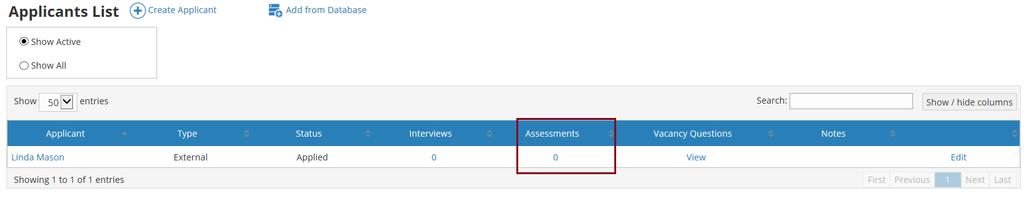To start recording interview results, click Interview Form for the appropriate applicant. In the open form, write in the necessary comments and select the interview summary score.