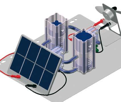 Gas generation 1. When the solar module receives enough light, the electrolyser starts producing hydrogen and oxygen at a ratio of 2:1 (fig. 5). Risk of injury from hot surfaces!