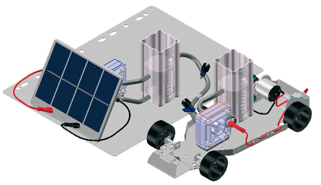Experiment 5 Fuel cell vehicle and solar hydrogen filling station Overview The objective of the experiment is to use light energy to produce hydrogen The electrolyser splits water into the gases