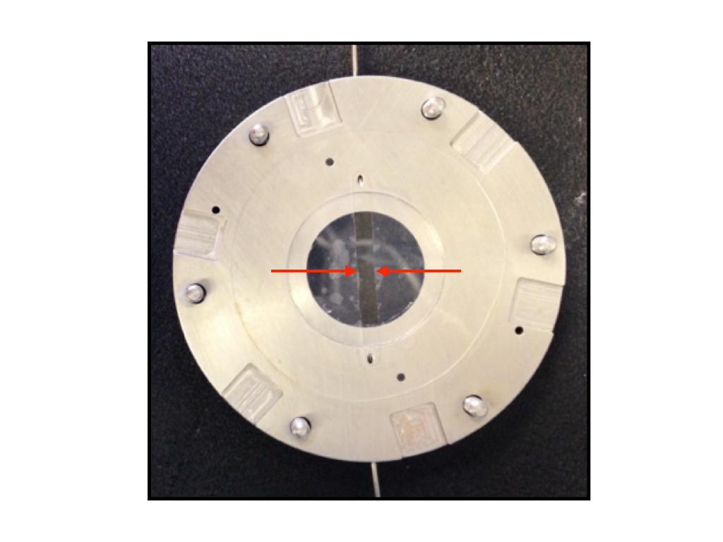 8 Figure 3 Photograph of the top plate of a parallel-plate flow chamber. Arrows indicate the margins of the gasket.