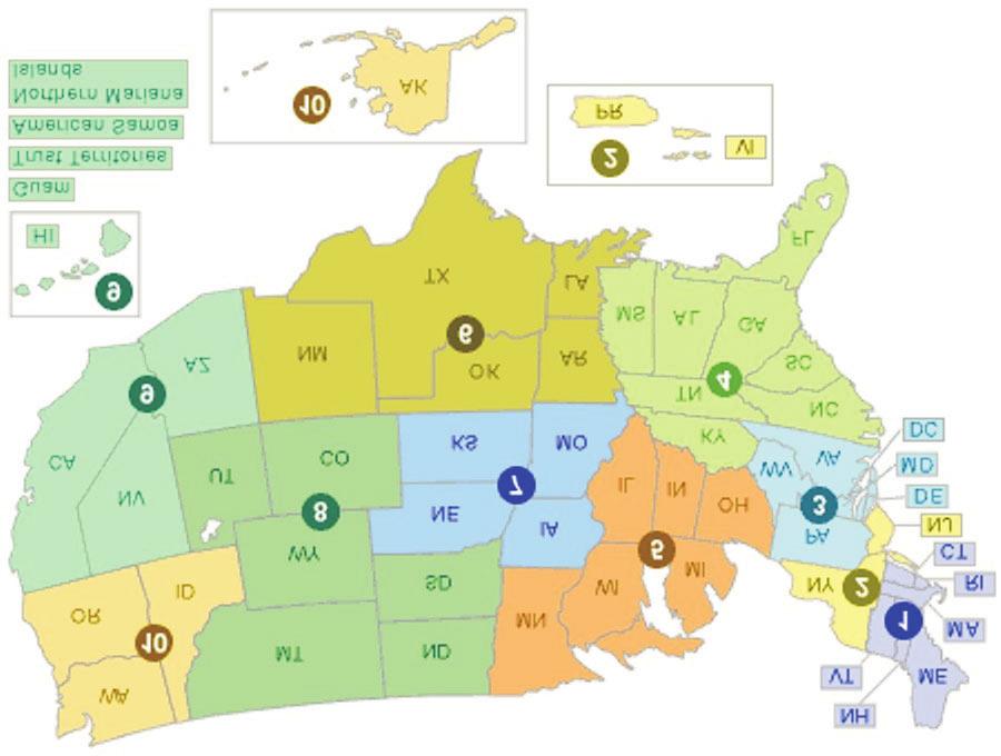 FIGURE 3. EPA regions. (Courtesy, EPA) the EPA staff consists of engineers, scientists, and environmental protection specialists.