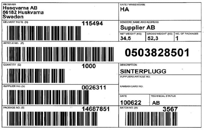 5.4 Labelling a. All units with parts that are delivered to Huskvarna Manufacturing must be clearly labelled according to instructions has been given earlier parts of this document.