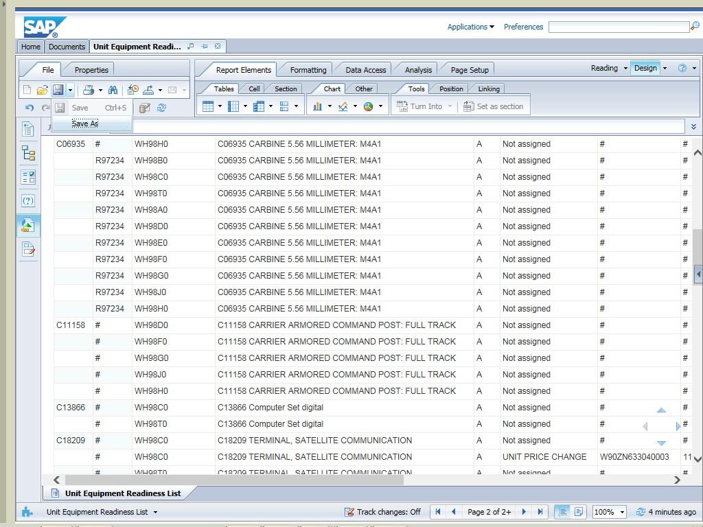Page: 17 of 23 Unit Equipment Readiness List Once the design of your UERL report is complete, save it to your Favorites to eliminate the need to create it again the next time you want to run it.