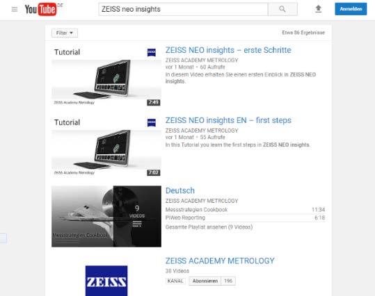Further information on ZEISS NEO insights YouTube / Software Portal Go to See the YouTube