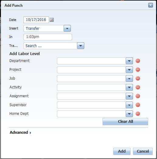 Exception 5: Long Interval (Continued) Add Punch In time 2 You will be directed to the Add Punch box, as shown on the