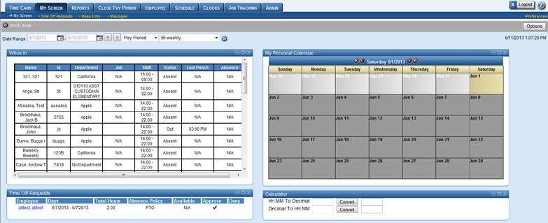 My Screen Tab The My Screen section is intended to provide you with upto-date information on the employees that are currently clocked into the system, as well as provide you with one screen in which