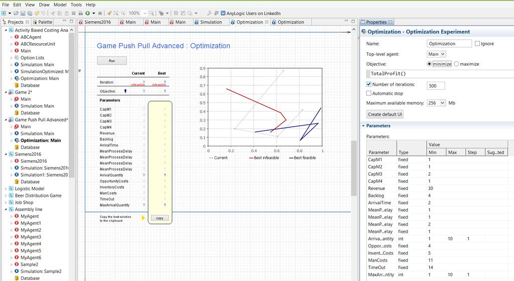 Fig. 41. Optimization experiment design for the data from the round #2_2 The list of parameters with the values in the Optimization Experiment is created automatically.