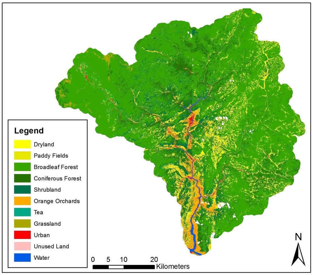 Land Use of the Xiangxi Catchment 2012 Forest: 75% Cropland: 10% Shrubland: 8% Orange orchards: 4% Rest: 3% Terraces as most important soil conservation measure