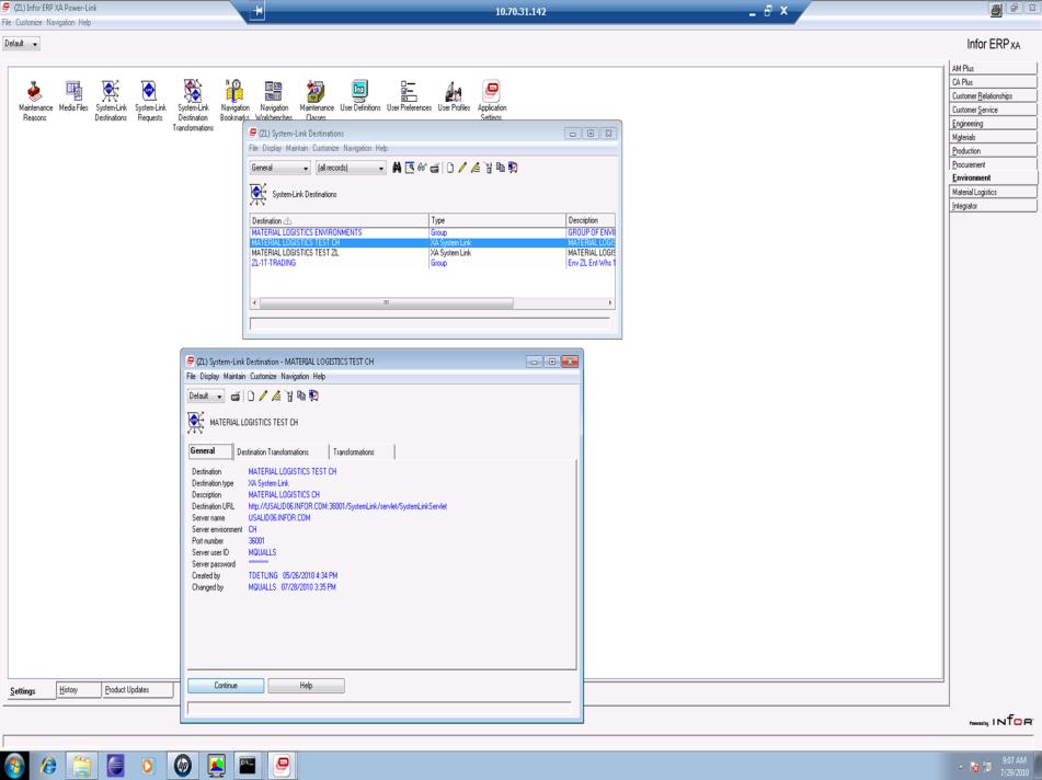 Cross Environment Replication set up window for