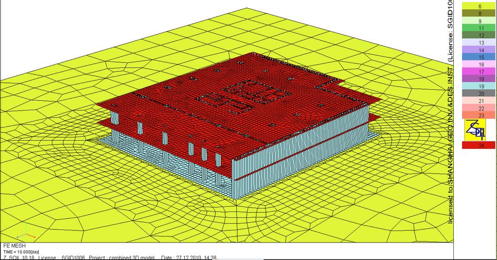 3D FEM analysis Frame column and wall are connected to