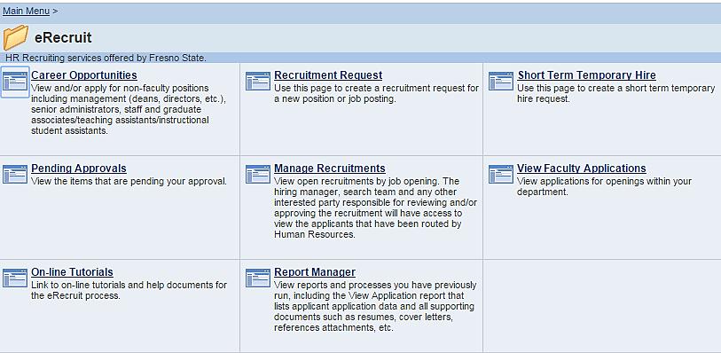 The erecruit page displays. 5.
