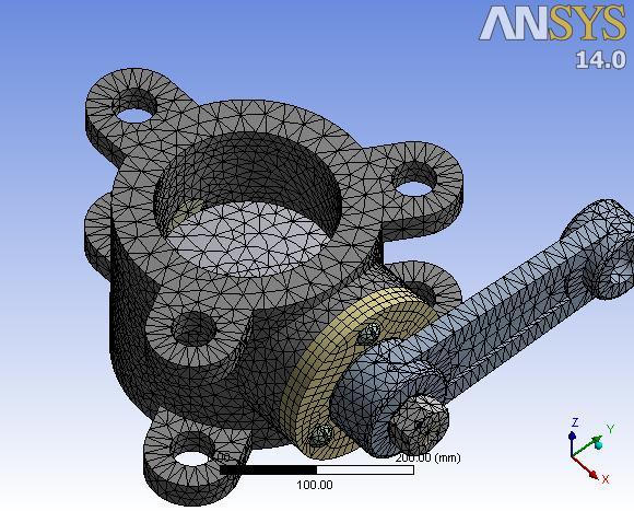 Displacement Fig 10. Imported model from CATIA V5. Fig 12. Strain Fig 11. Meshing model. 3.3 Structural Analysis Carbon Steel Disc: Analysis is performed with existing material Carbon Steel.